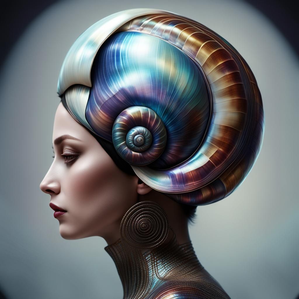 Surreal Futuristic Portrait of Woman as Snail Shell