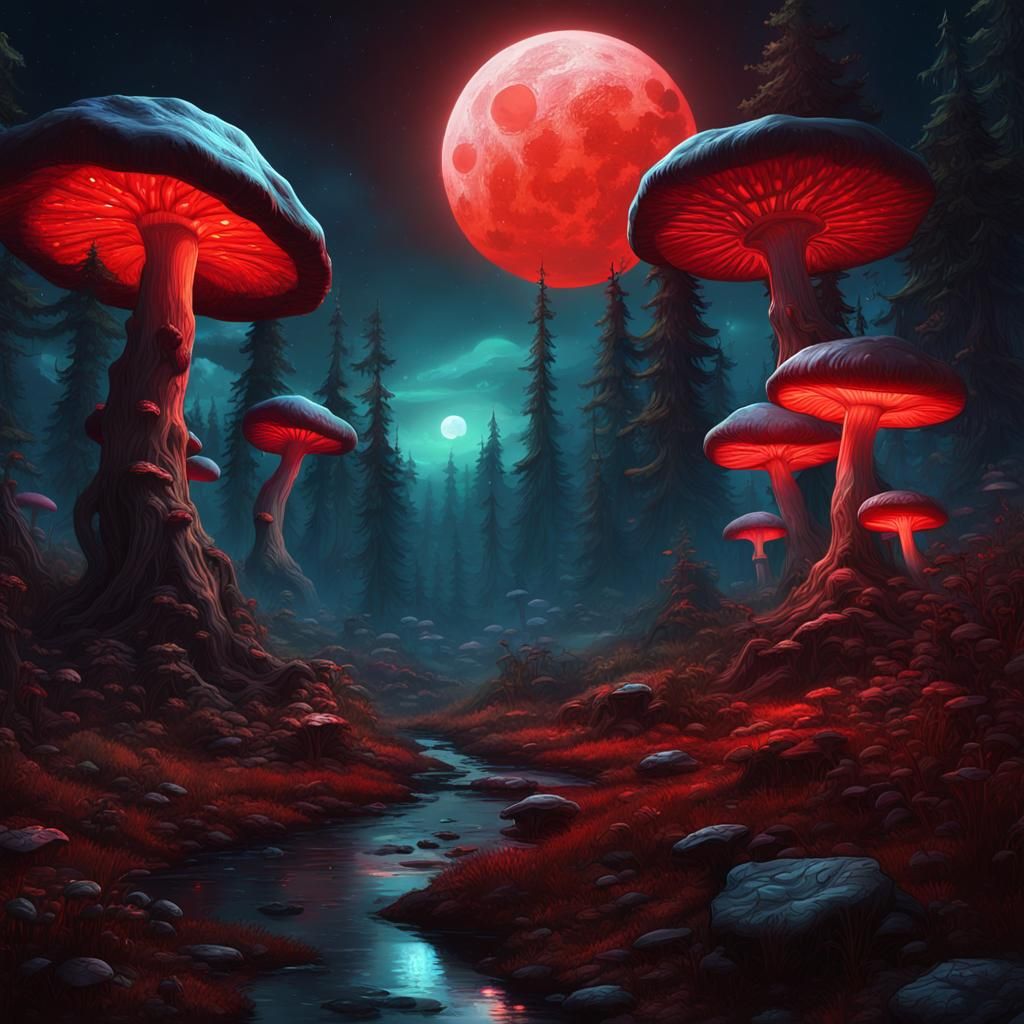 Alien Mushroom Forest in Dark Fantasy Style