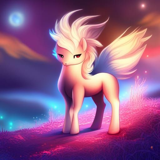 Fluffy Ponyta Constellation on Bioluminescent Volcano