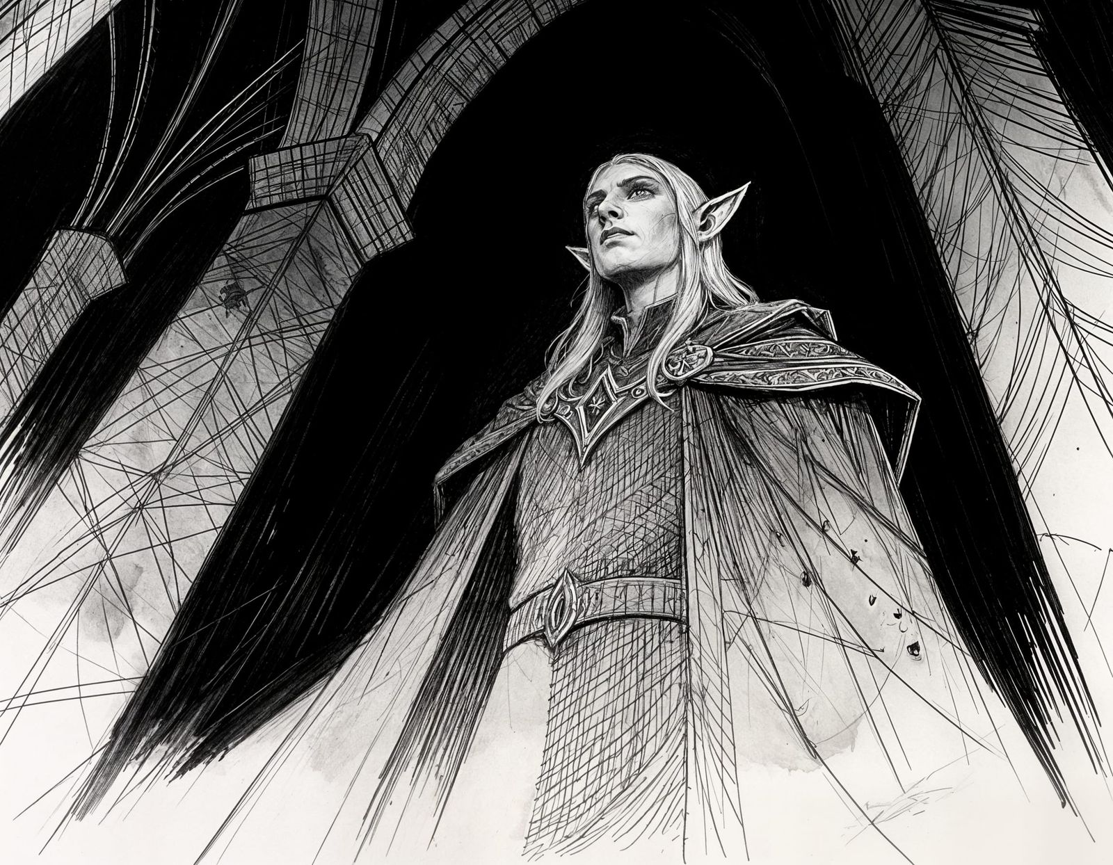 Grim Elf King's Court in Darkest Dungeon Style