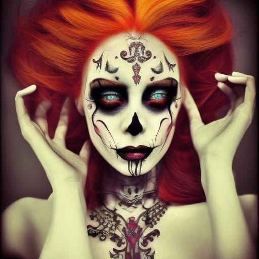 Voodoo Zombie Ghost with Red Hair in Dark Fairytale Style