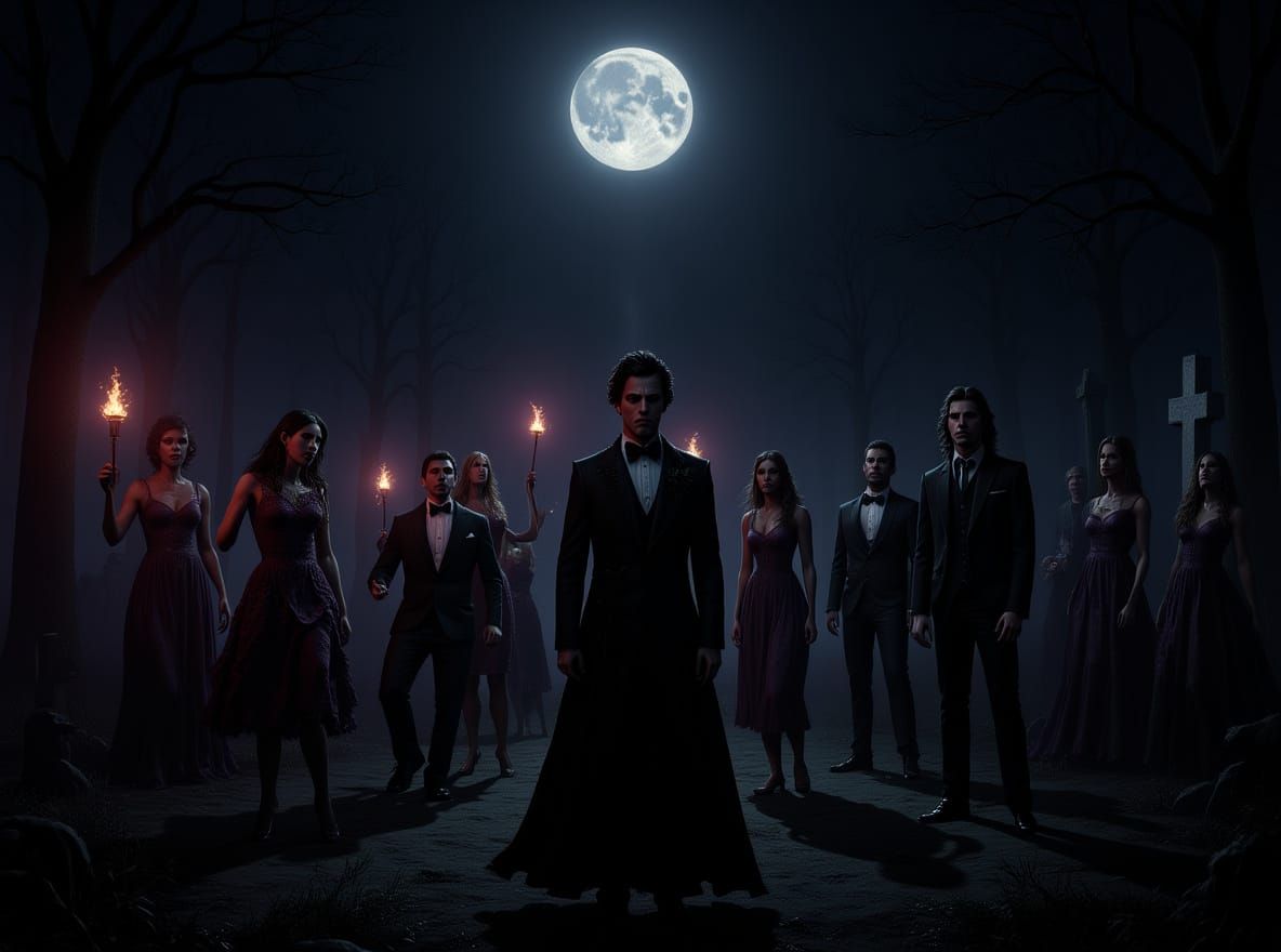 Zombie Prom Night in Foggy Cemetery