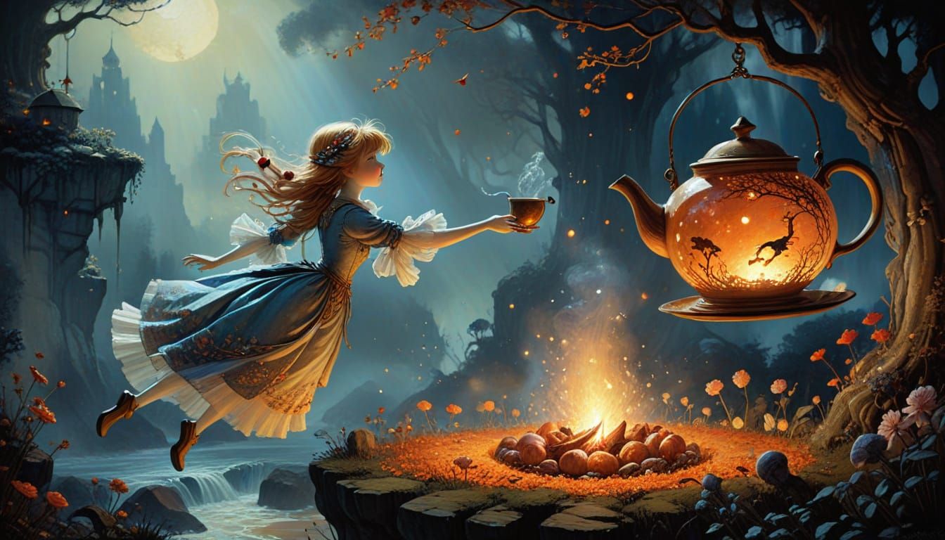 Whimsical Levitating Feast in Dreamlike Fantasy Art