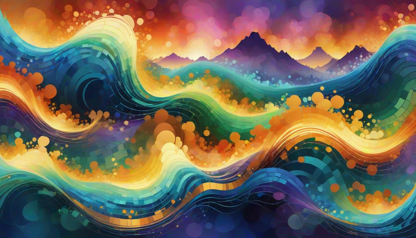 Vibrant Cityscape Mosaic in Whimsical Abstraction