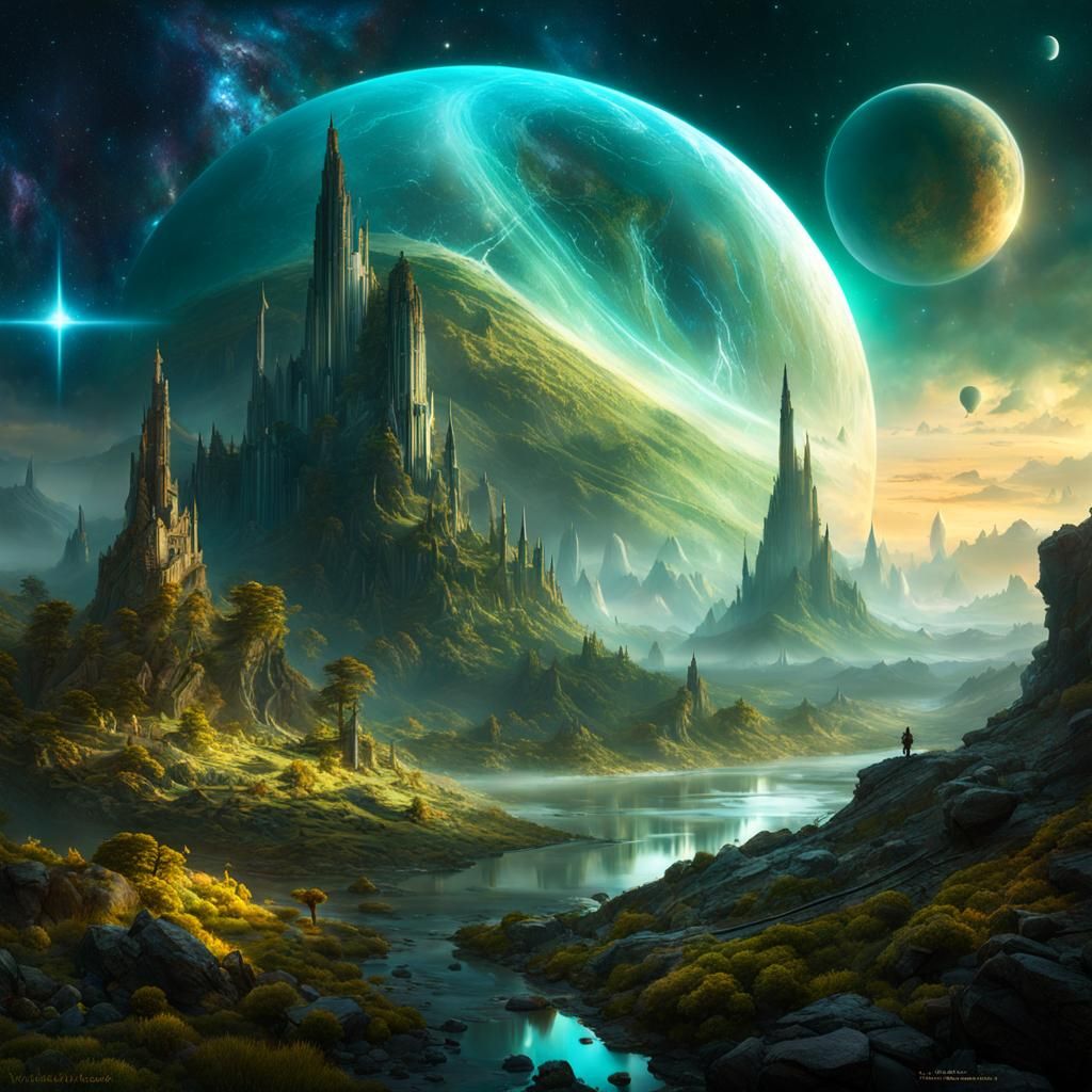 Fantasy Earth Landscape with Stars and Dynamic Lighting