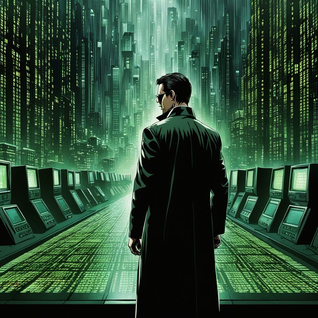 Matrix Binary Code Stream Comic Art Style