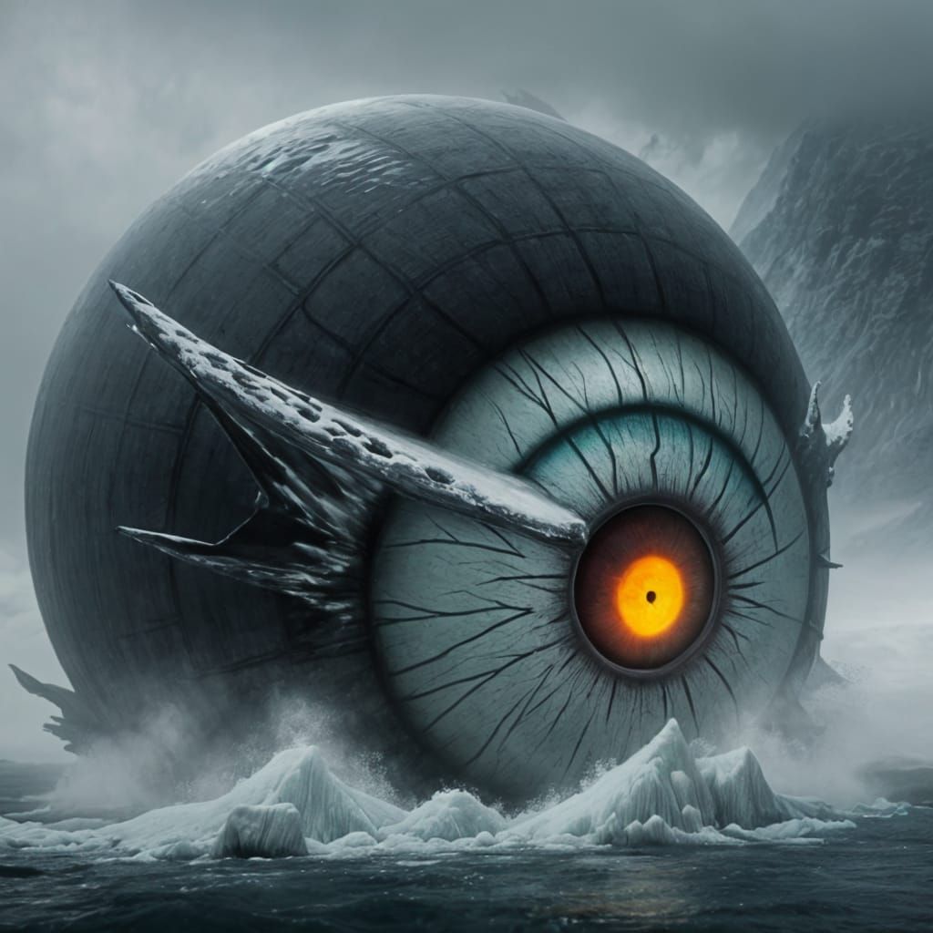 Giant Eyeball in Sinister Frozen Ocean