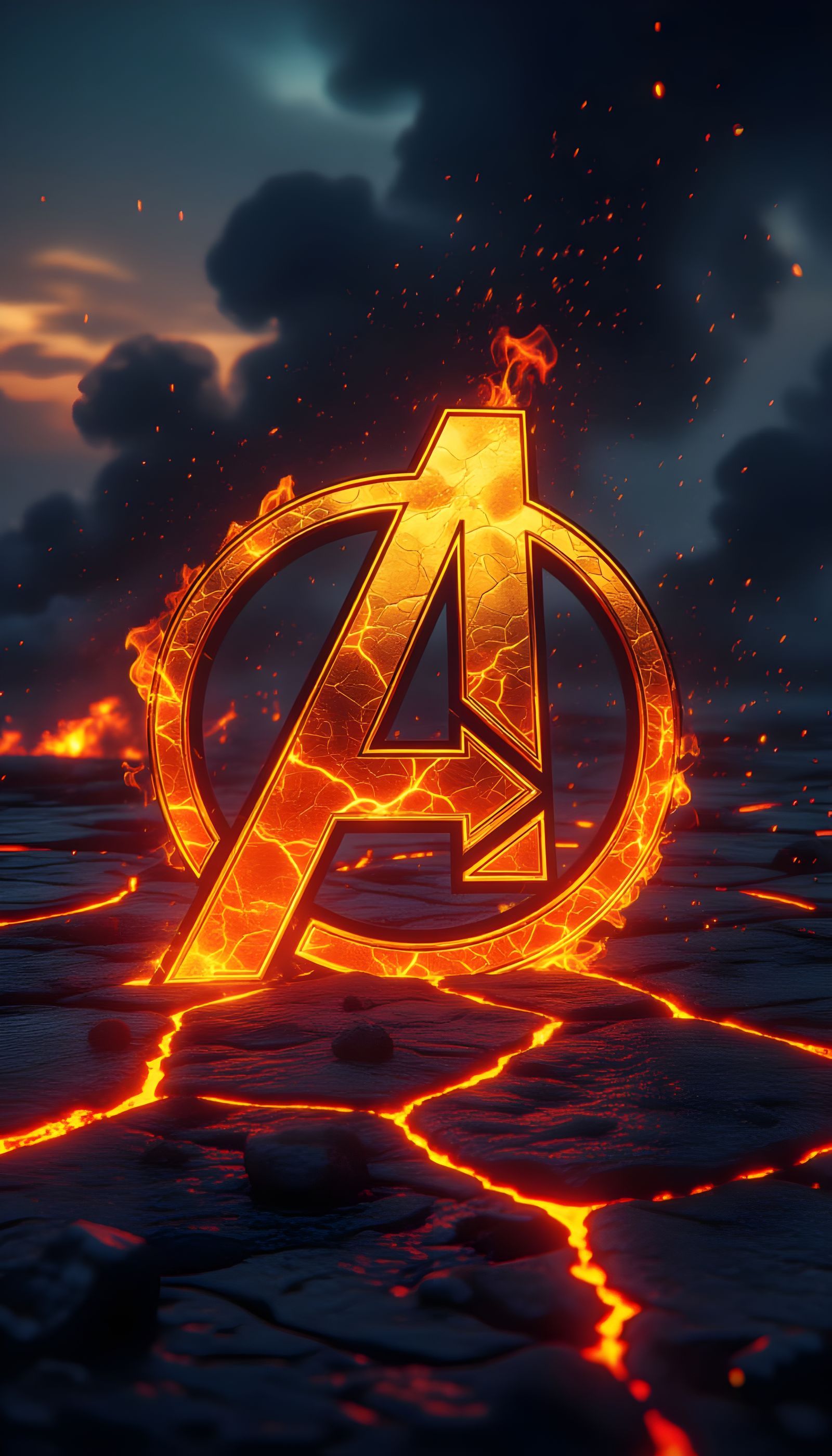 Fiery Avengers Logo Forged in Molten Lava