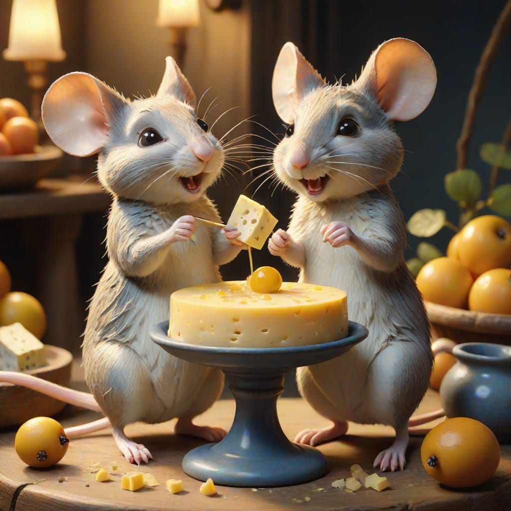 Whimsical Mice in a Cheese Still Life