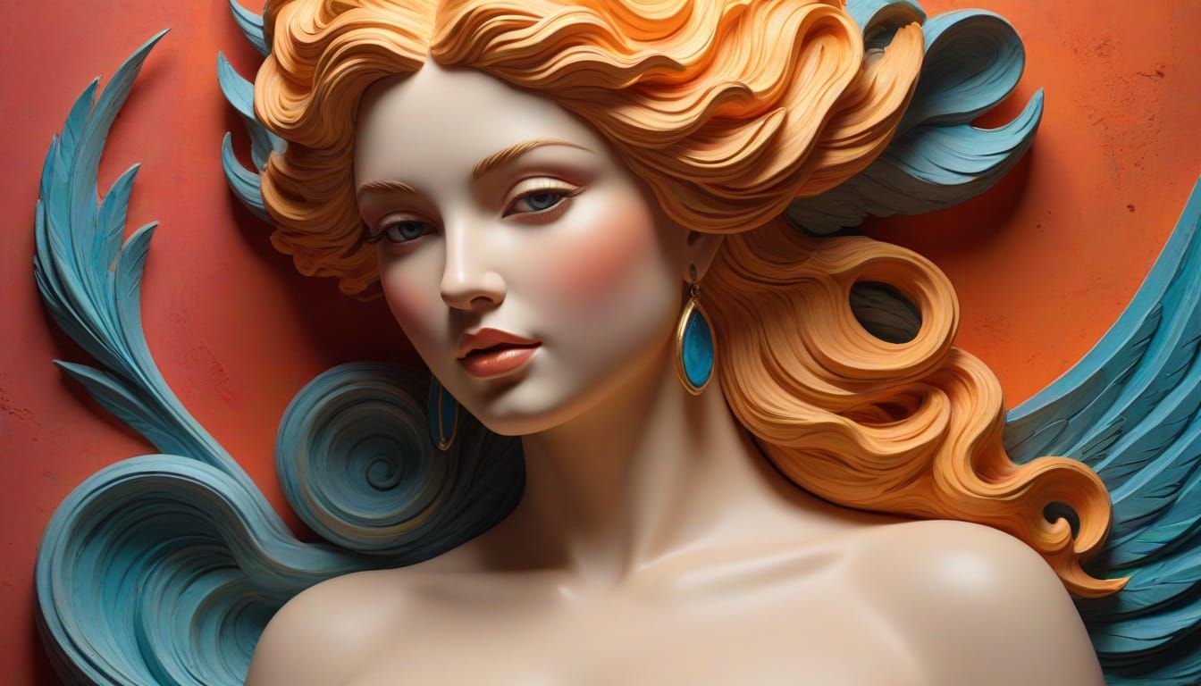 Vibrant Goddess in Cosmic Makeup, Hand-Painted Plaster Art