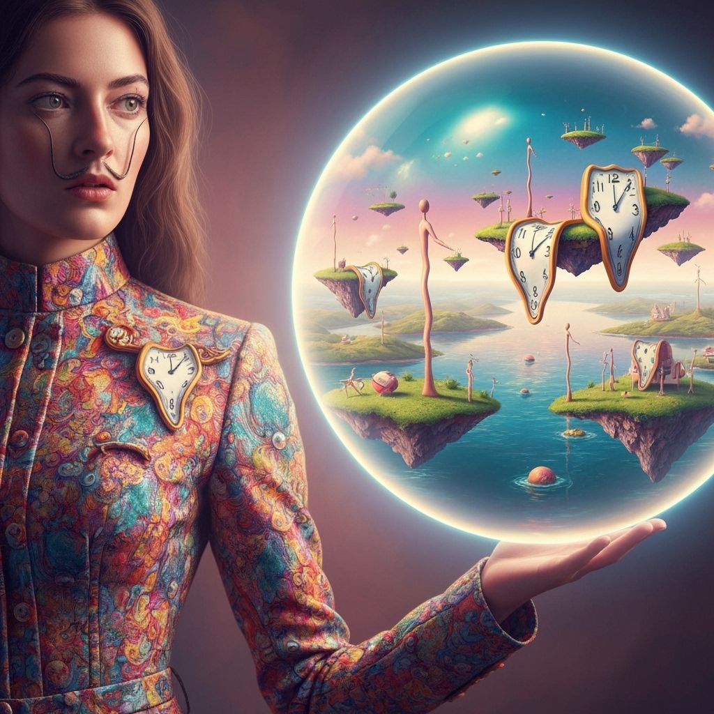 Surreal Woman: Transparent Sphere Head with Dreamlike World