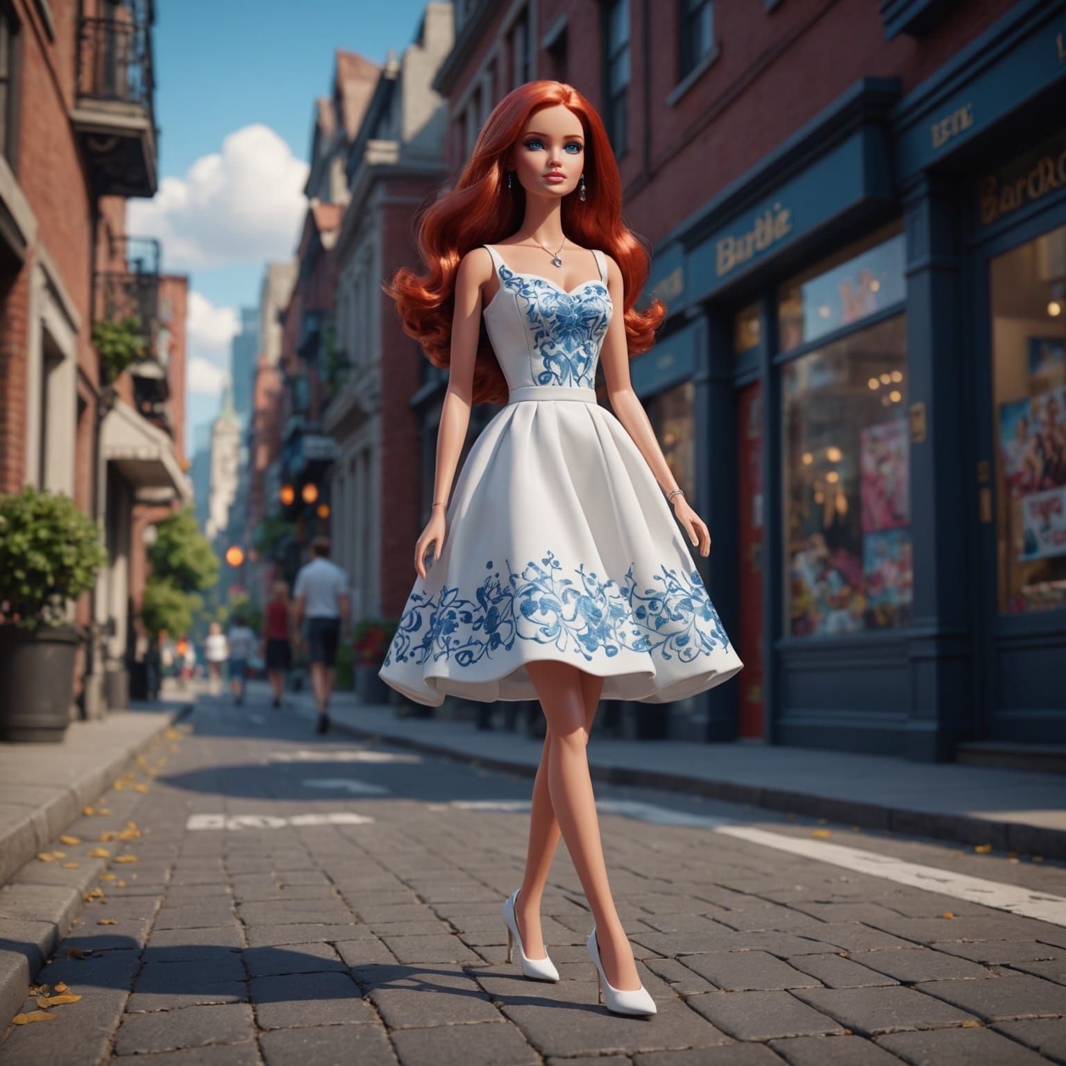 Barbie Doll with Red Hair in Matte Painting