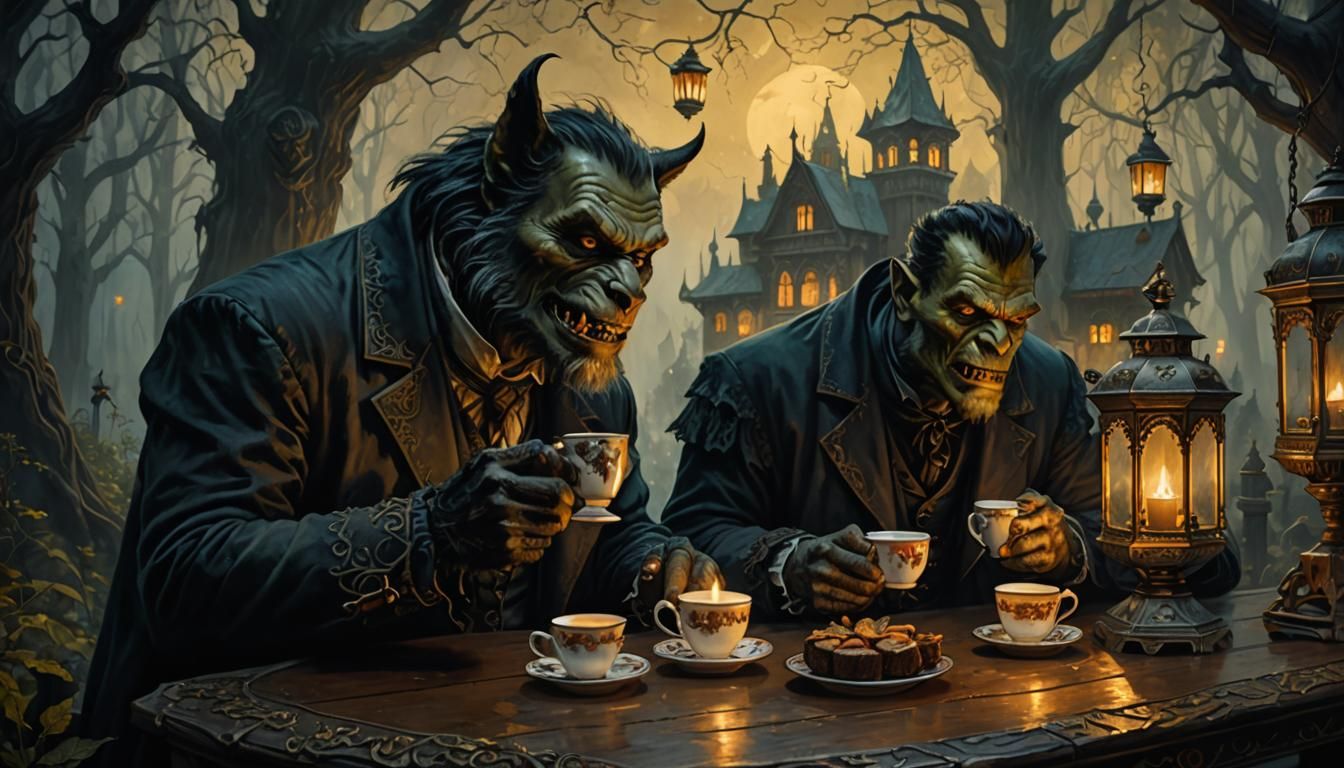 Werewolf and Frankenstein's Monster Tea Party