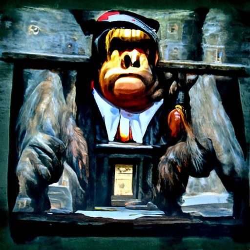 Donkey Kong Faces Justice: Oil Painting