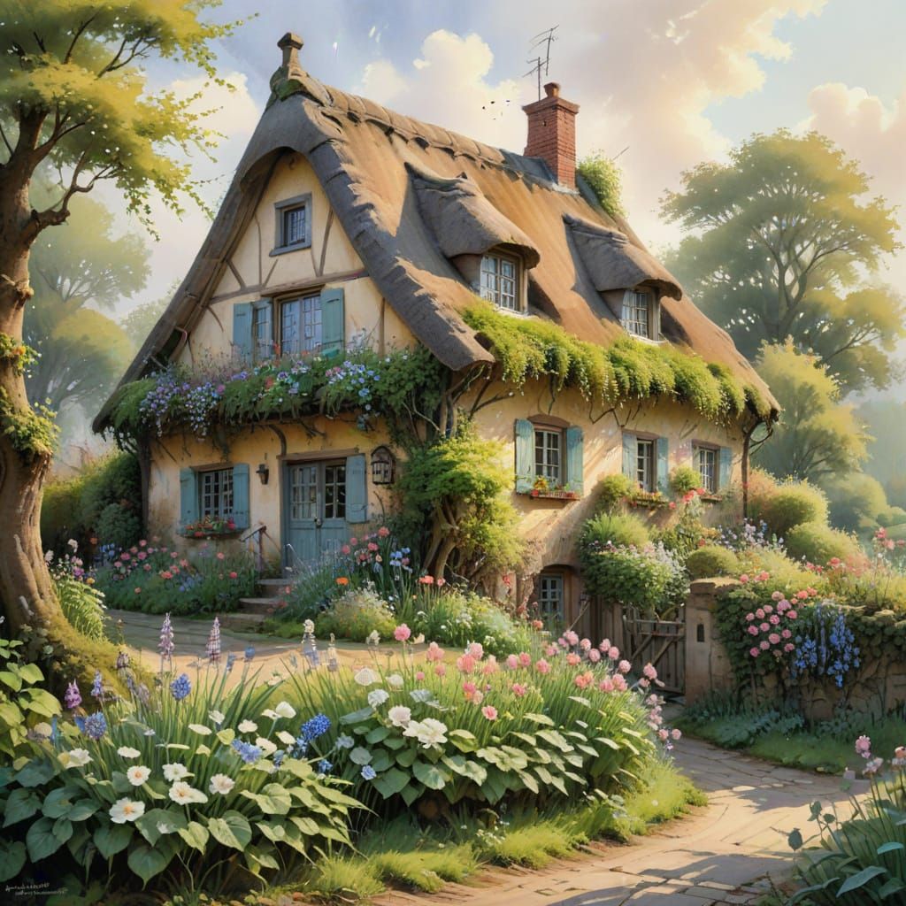 Dreamy North Frisian Thatched Roof House in Whimsical Waterc...