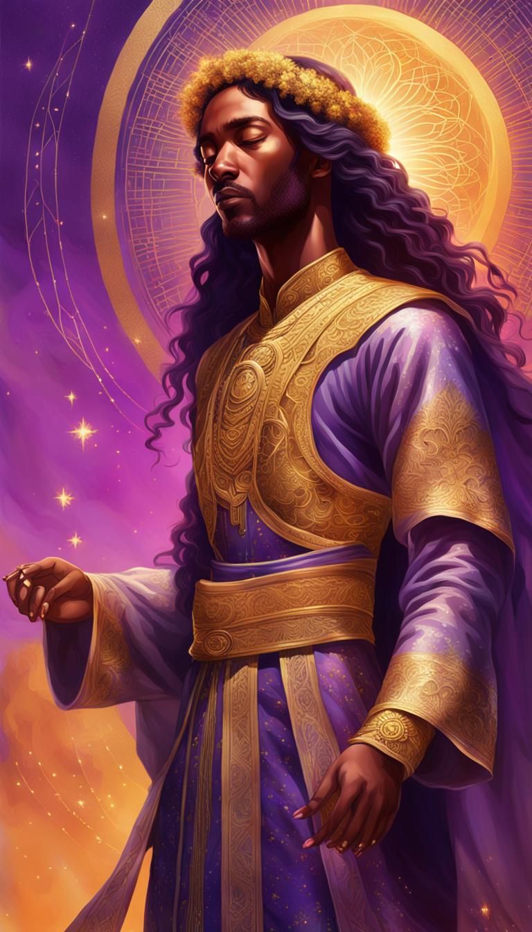 Dignified Figure in Reverence with Purple Halo