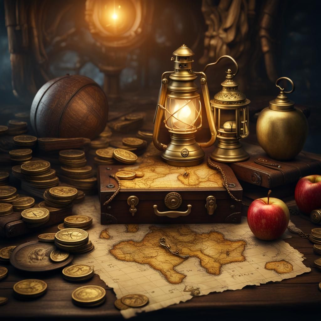Cinematic Pirate Treasure Map with Gold Coins