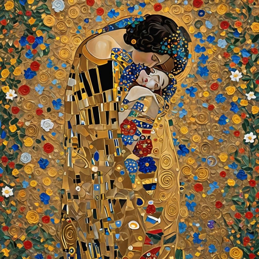 Dynamic Impasto Art Inspired by Klimt's The Kiss