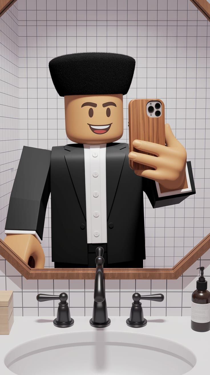 Urban Teen in Bathroom Mirror, Selfie