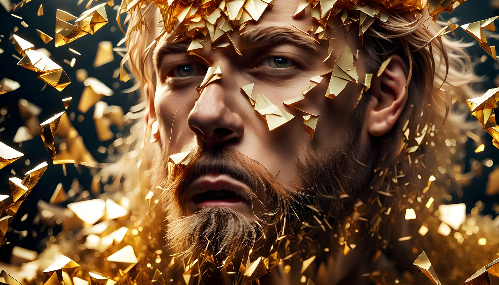 Shattered Gold: A Photorealistic Portrait