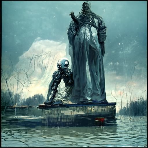 Horror AI Statue in Lake