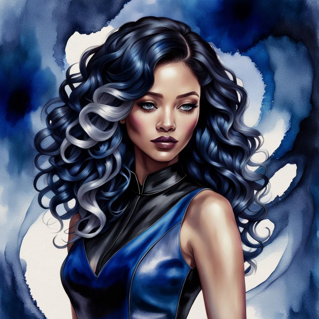 Beautiful Woman in Blue Dress, Artgerm Style Portrait