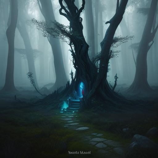 Mystical Forest: Hooded Figure with Glowing Artifact