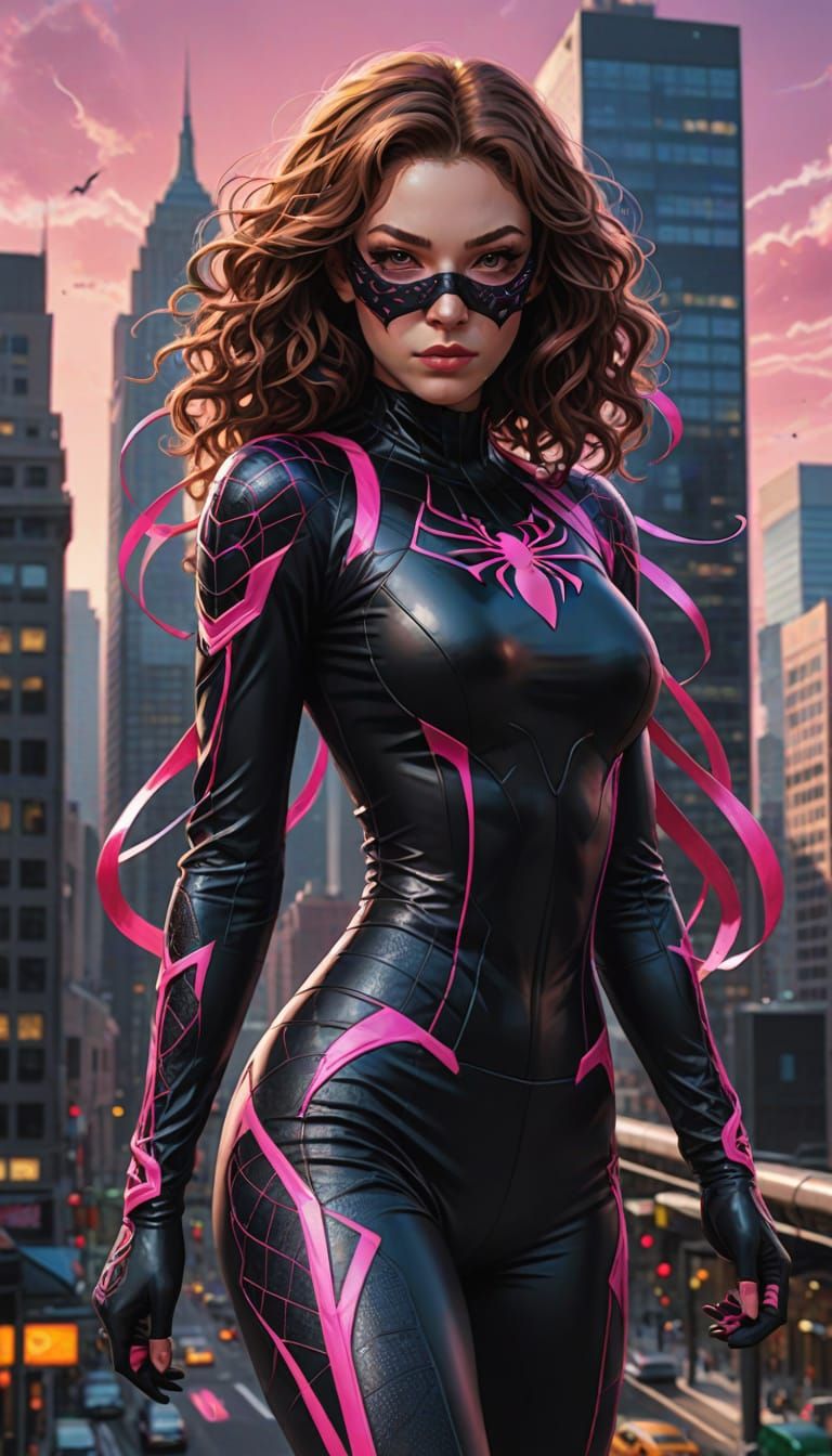 Spidersona: Girl in Pink and Black Superhero Suit
