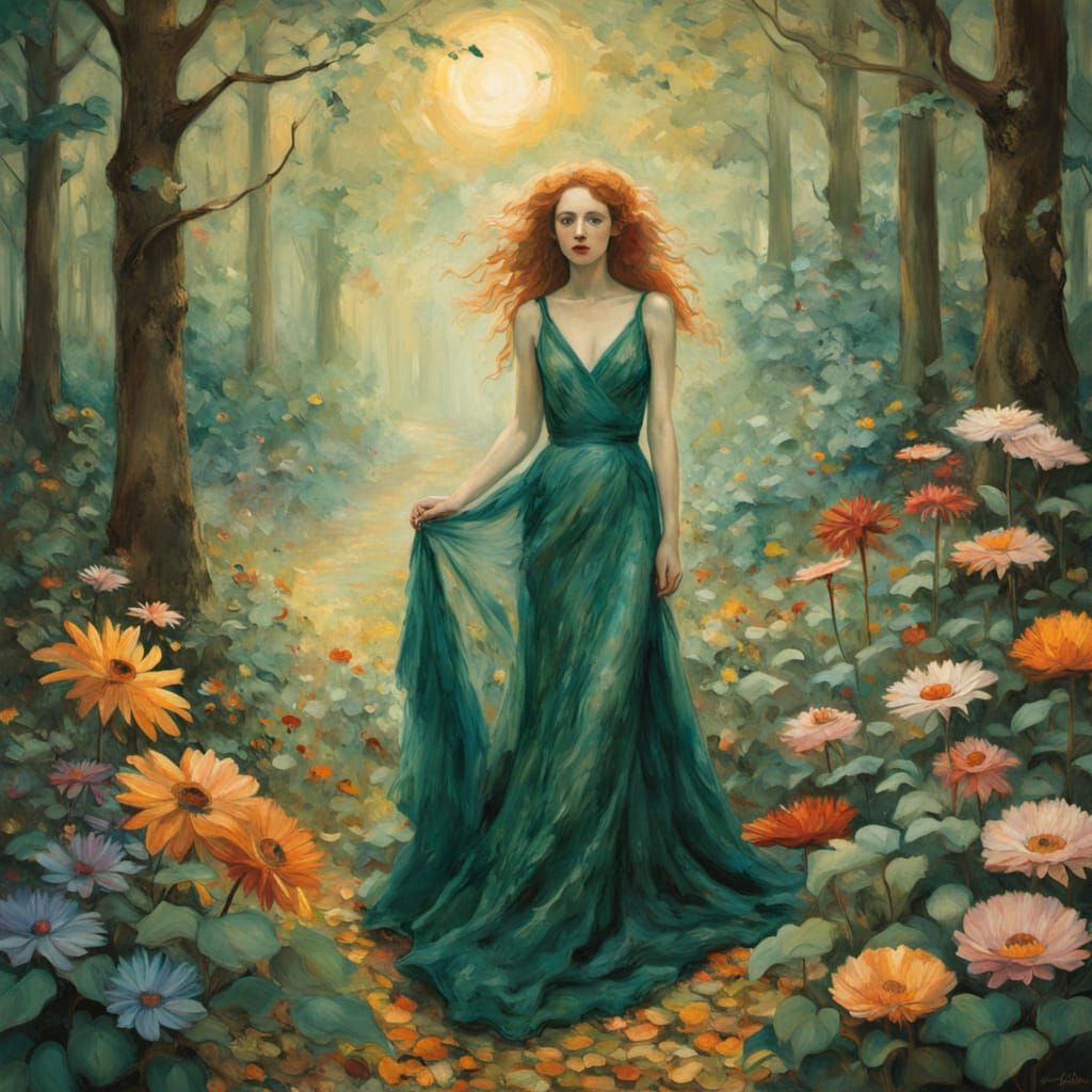 Surreal Forest Sprite in Whimsical Impressionist Attire