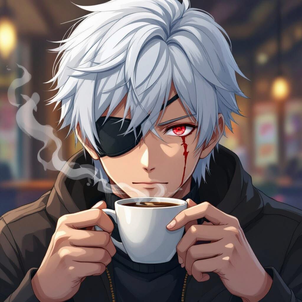 Anime Character with Coffee in Makoto Shinkai Style