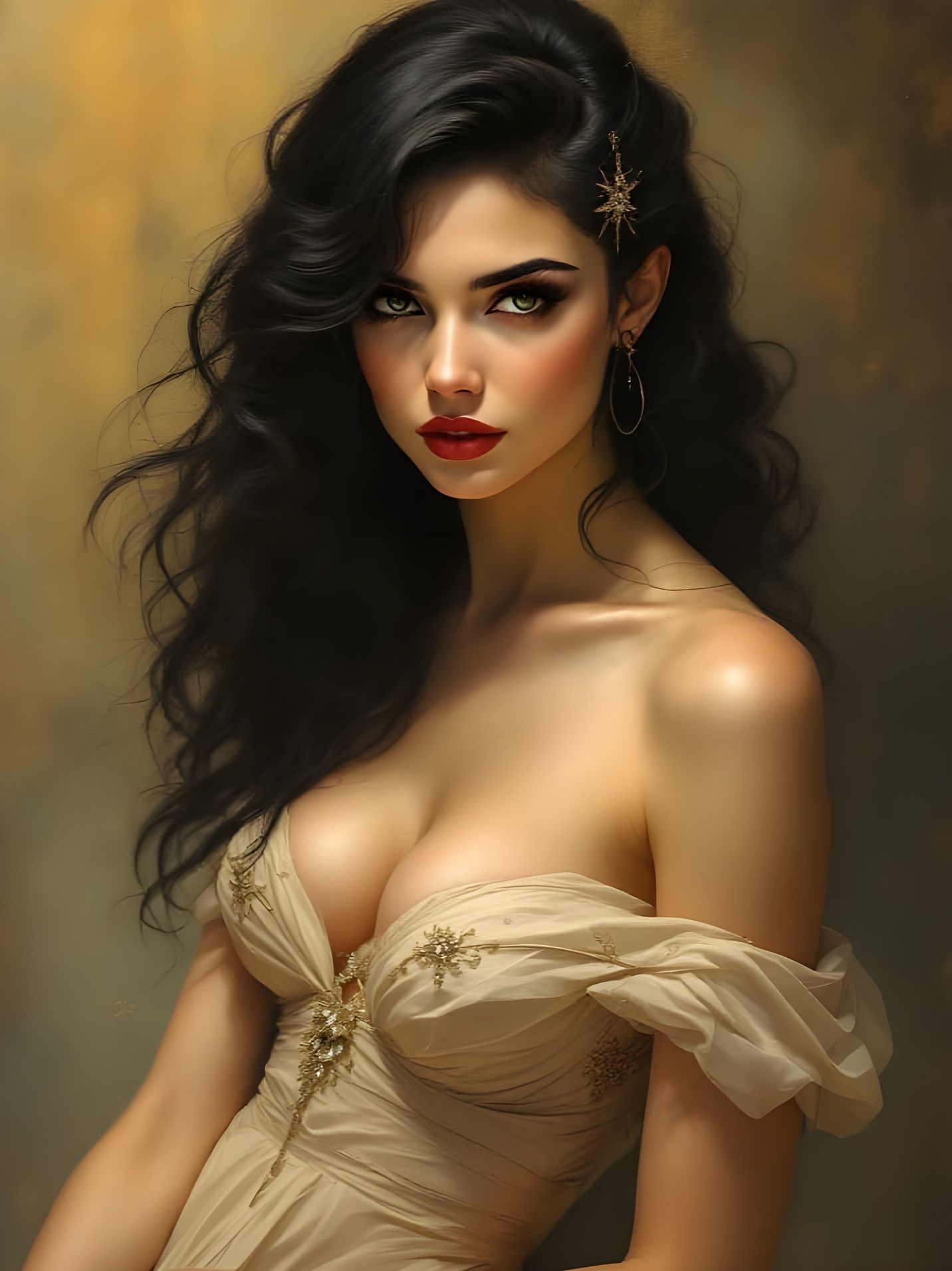 Raven Haired Pin Up Woman in Golden Light