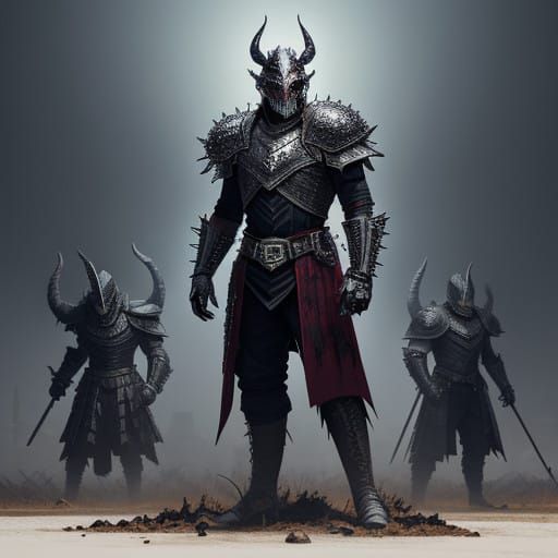 Gothic Football Team in Spiked Armor, Blood-Soaked Field