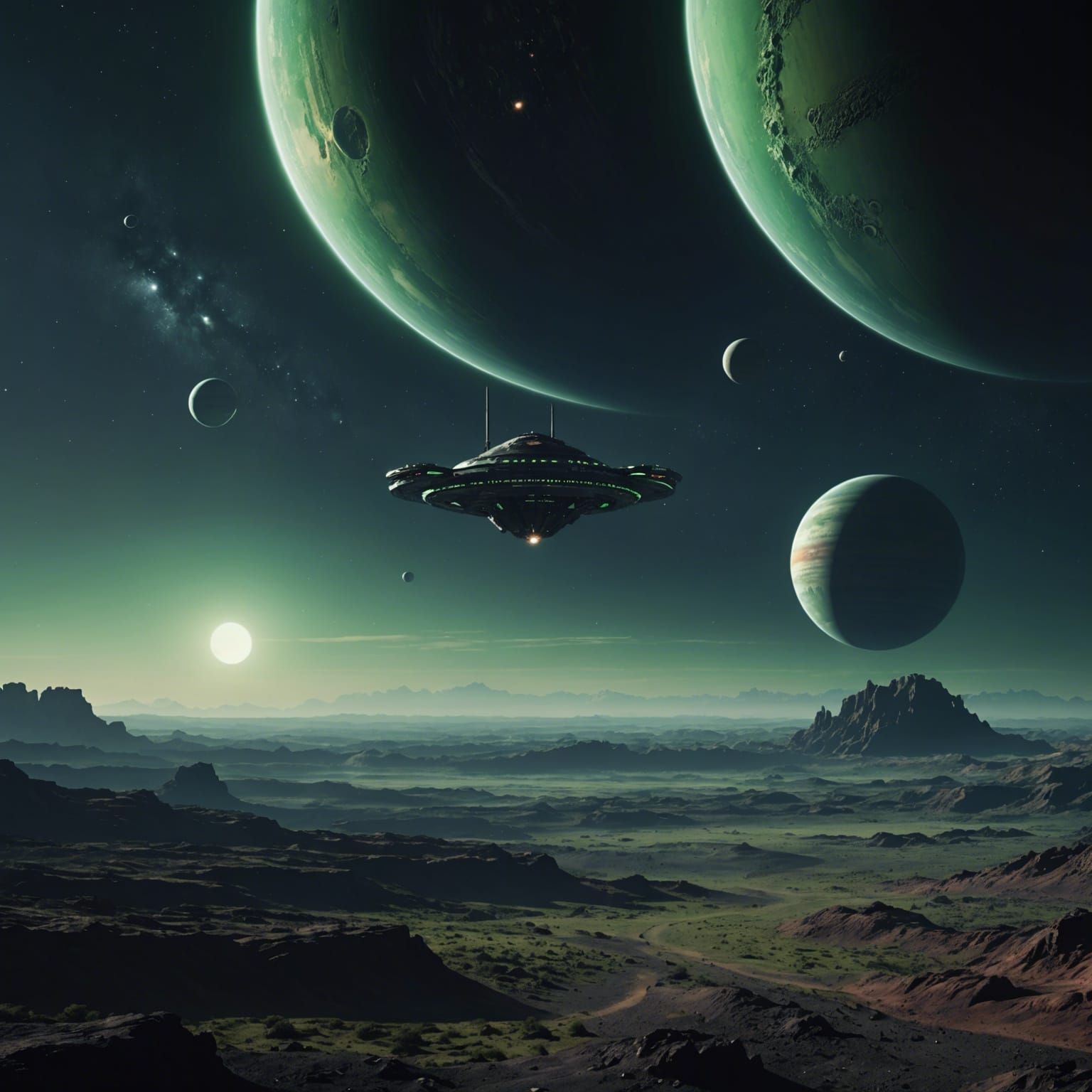 Cinematic Spaceship Flight Above Apocalyptic Planet