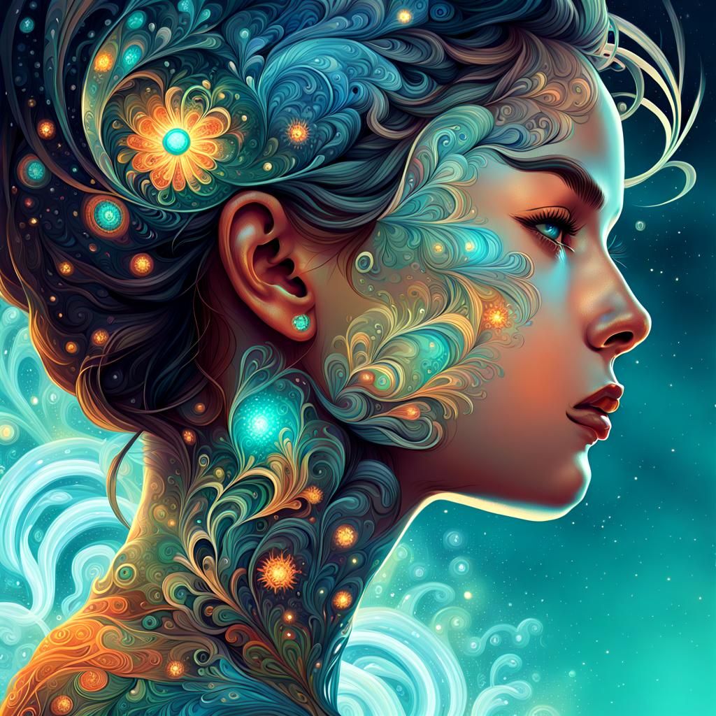 Fractal Woman in Digital Painting with Galaxy Details