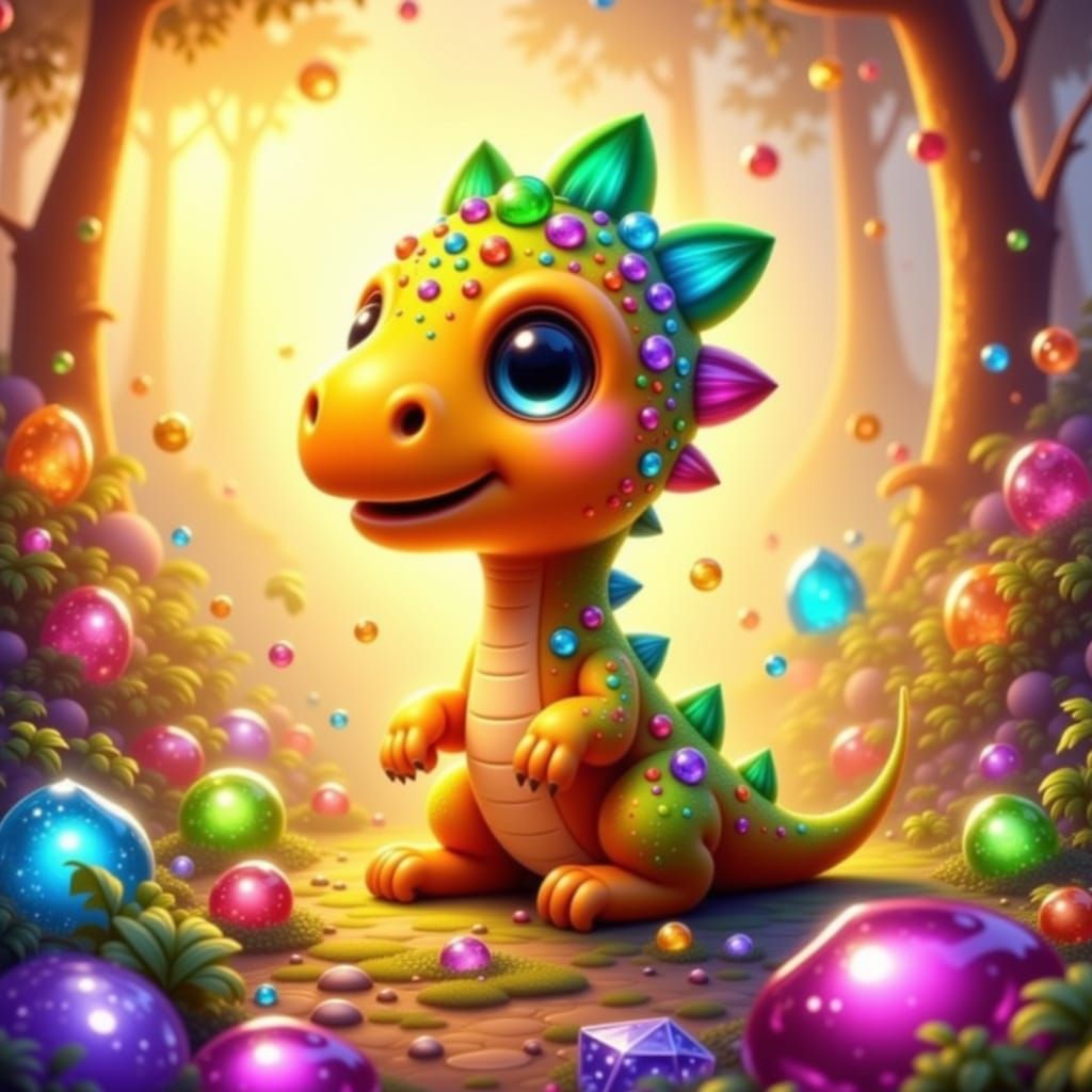 Joyful Gemstone Dinosaur in Golden Hour Light