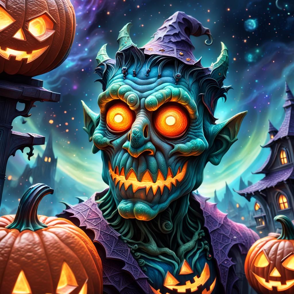 Jack-O'-Lantern Frankenstein Creature in Astral Illustration