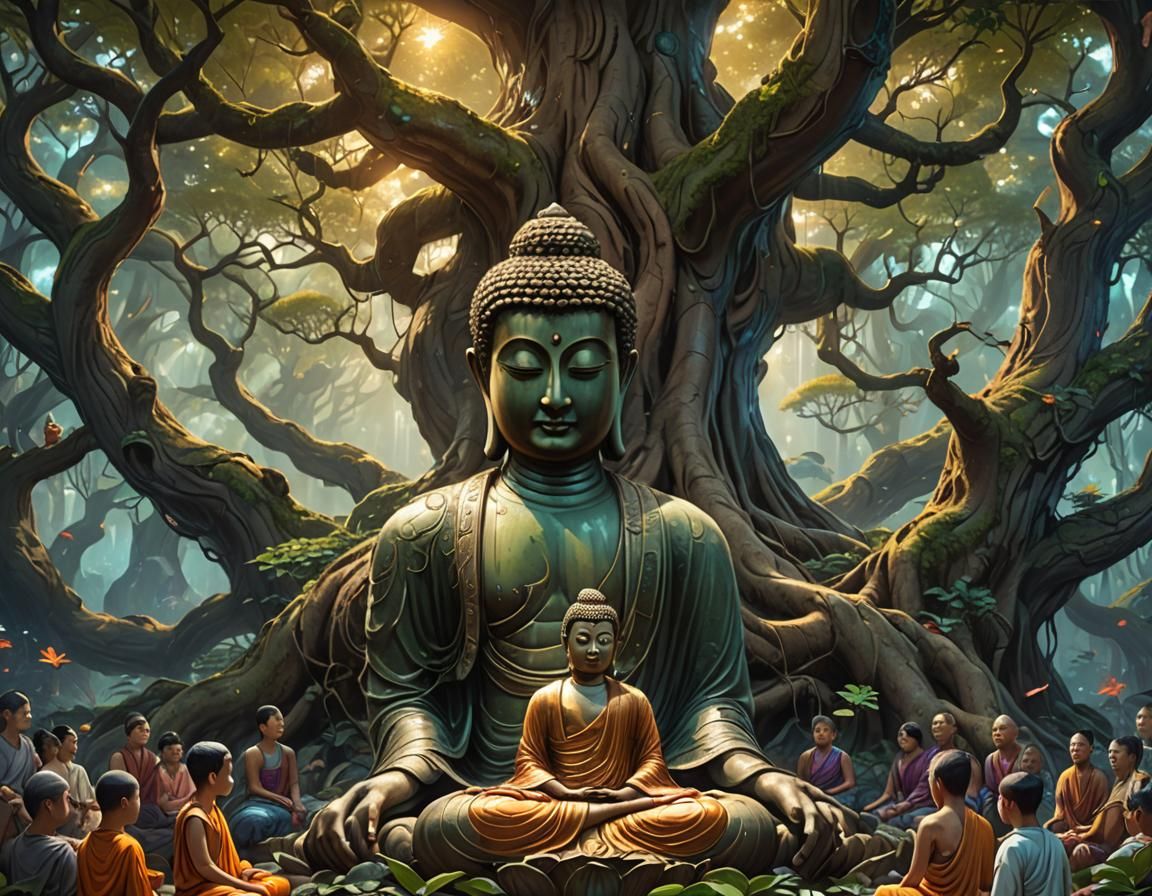 Young Buddha Meditating in Mystical Forest