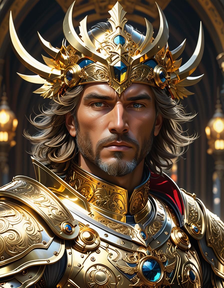 Sun King in Gold Armor: Hyperdetailed Portrait