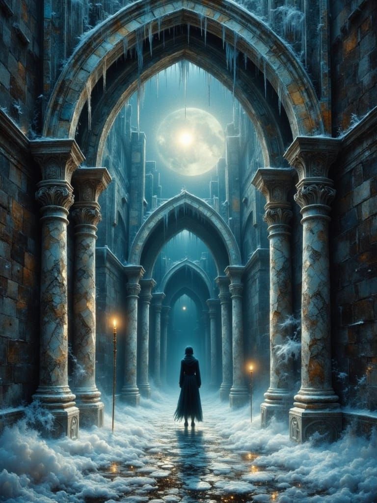 Gothic Cathedral Figure in Moonlight