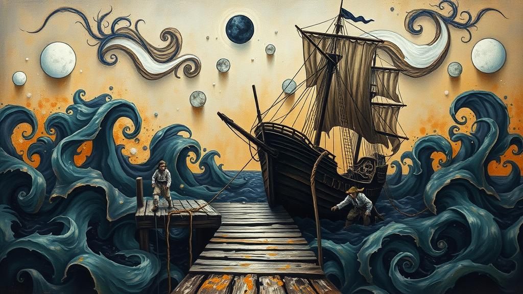 Surreal Pirate Island with Drunken Pirates in Automatism Sty...