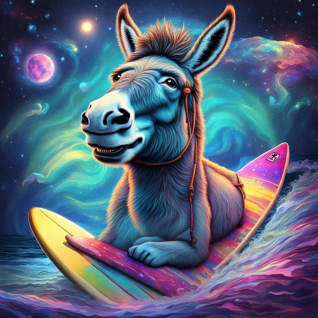 Donkey Surfing: Astral Cosmic Illustration
