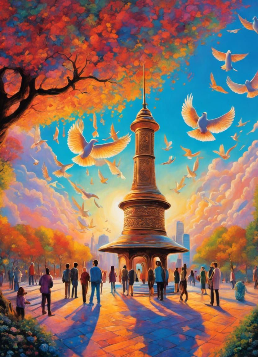 Peace Bell Gathering: A Surreal Fantasy Artwork