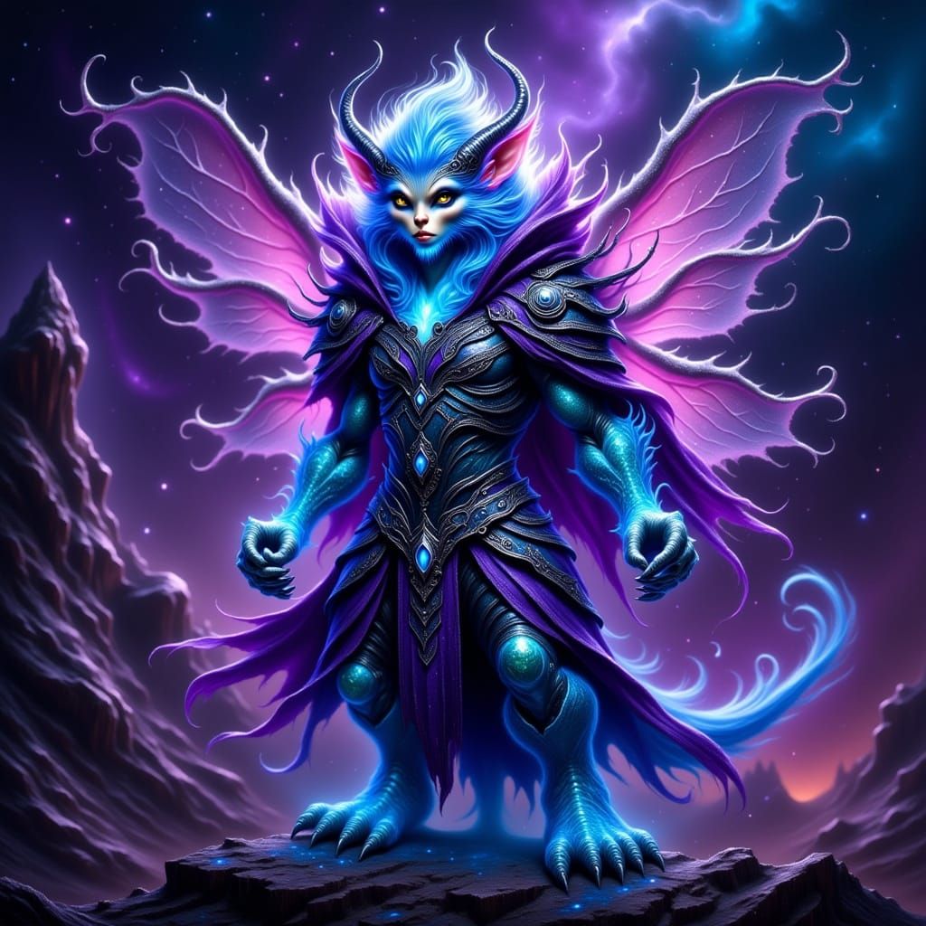 Bioluminescent Fantasy Creature in Cosmic Armor