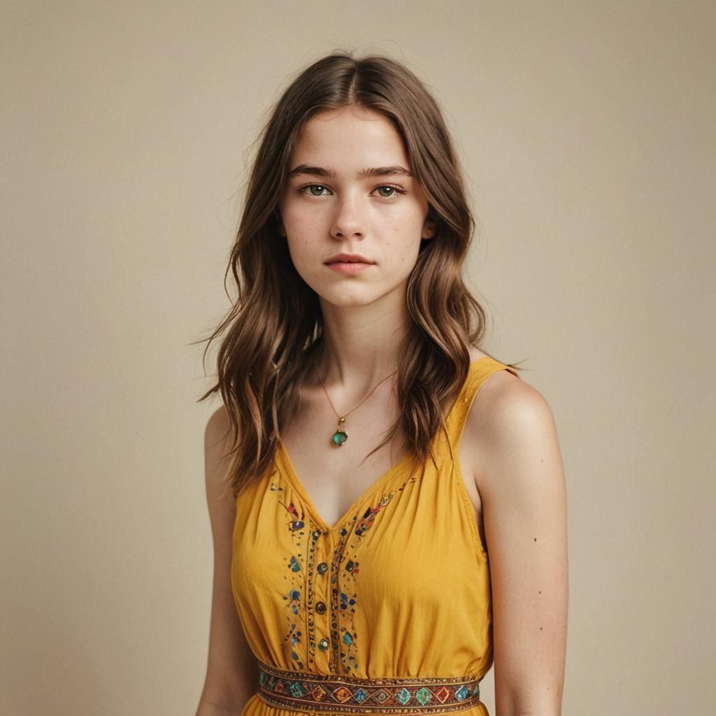 Portrait of Woman with Acne in Boho Dress