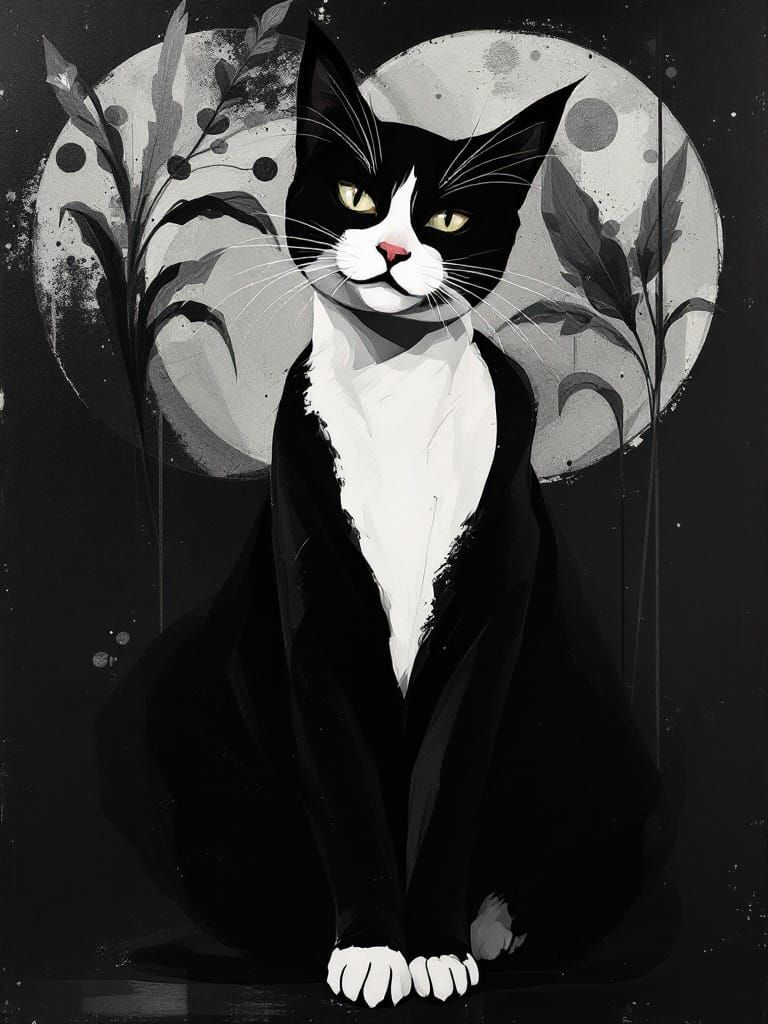 Elegant Black Cat in Art Deco Cubism