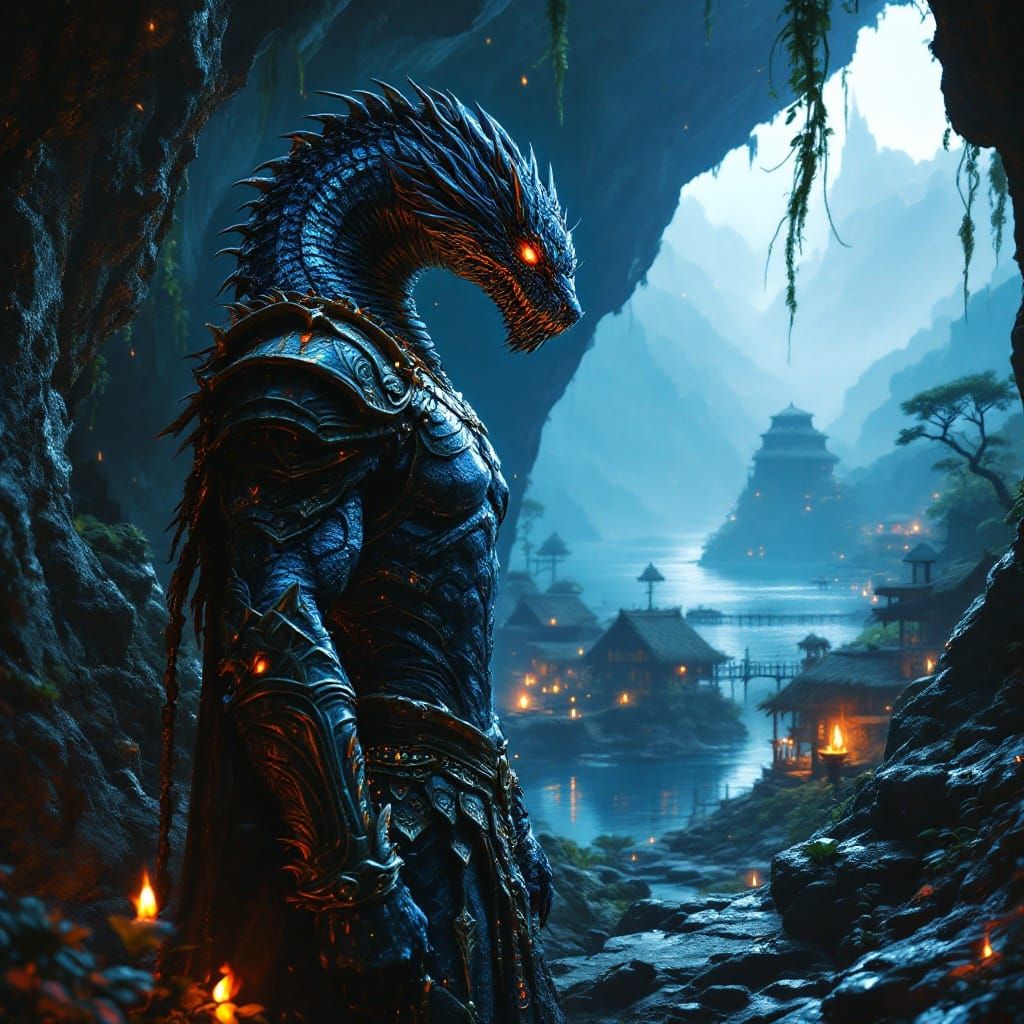 Snake Warrior Emerges from Mystic Cave