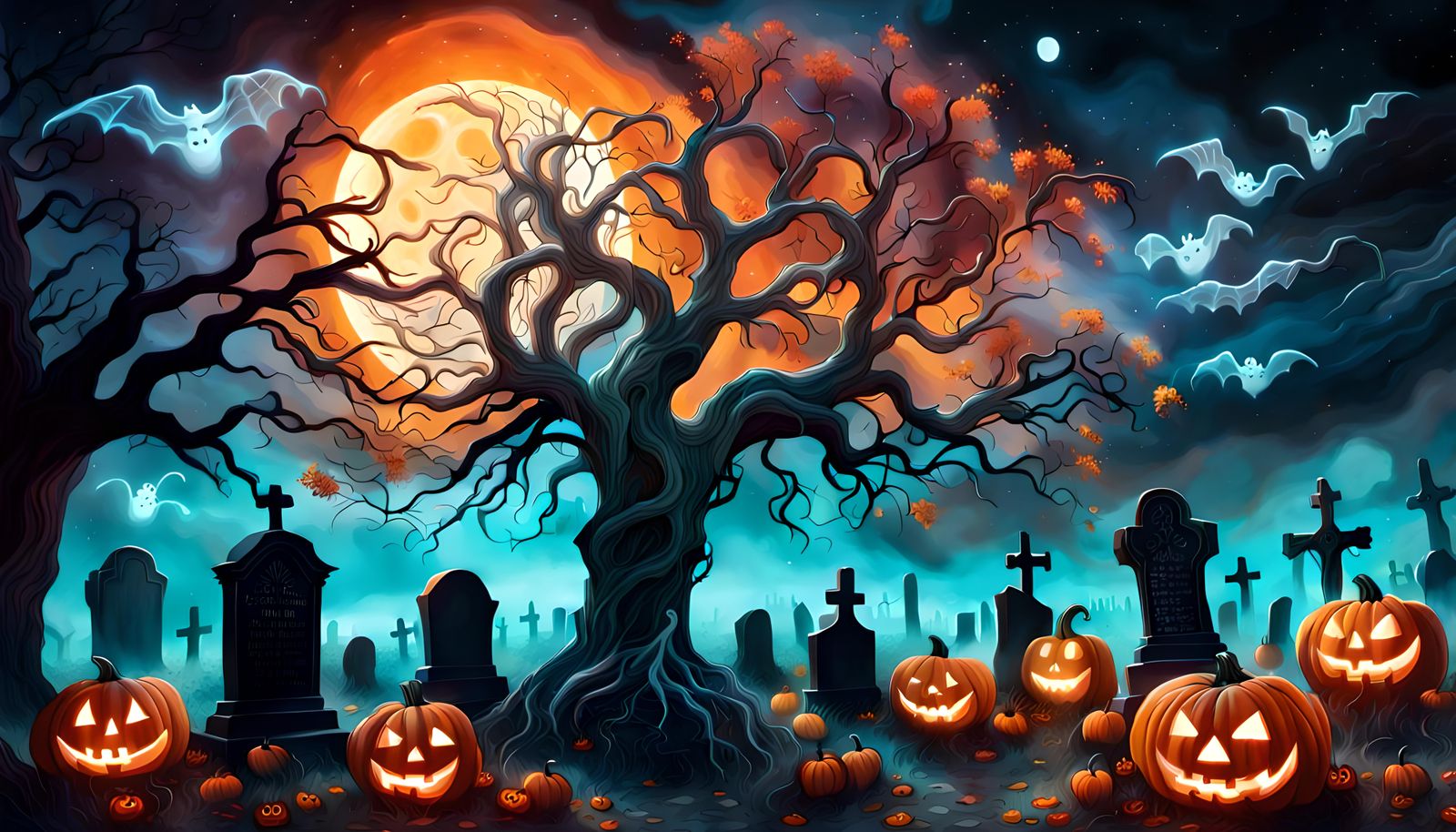 Gothic Graveyard: Spooky Ghosts and Cosmic Pumpkin