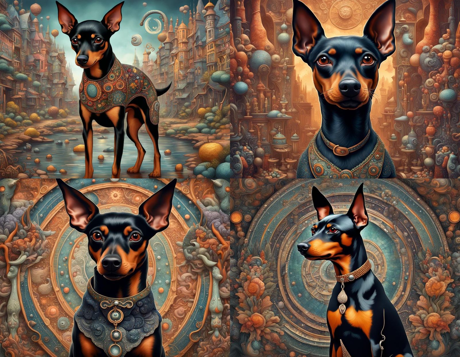 Whimsical Miniature Pinscher in Detailed Fantasy Art