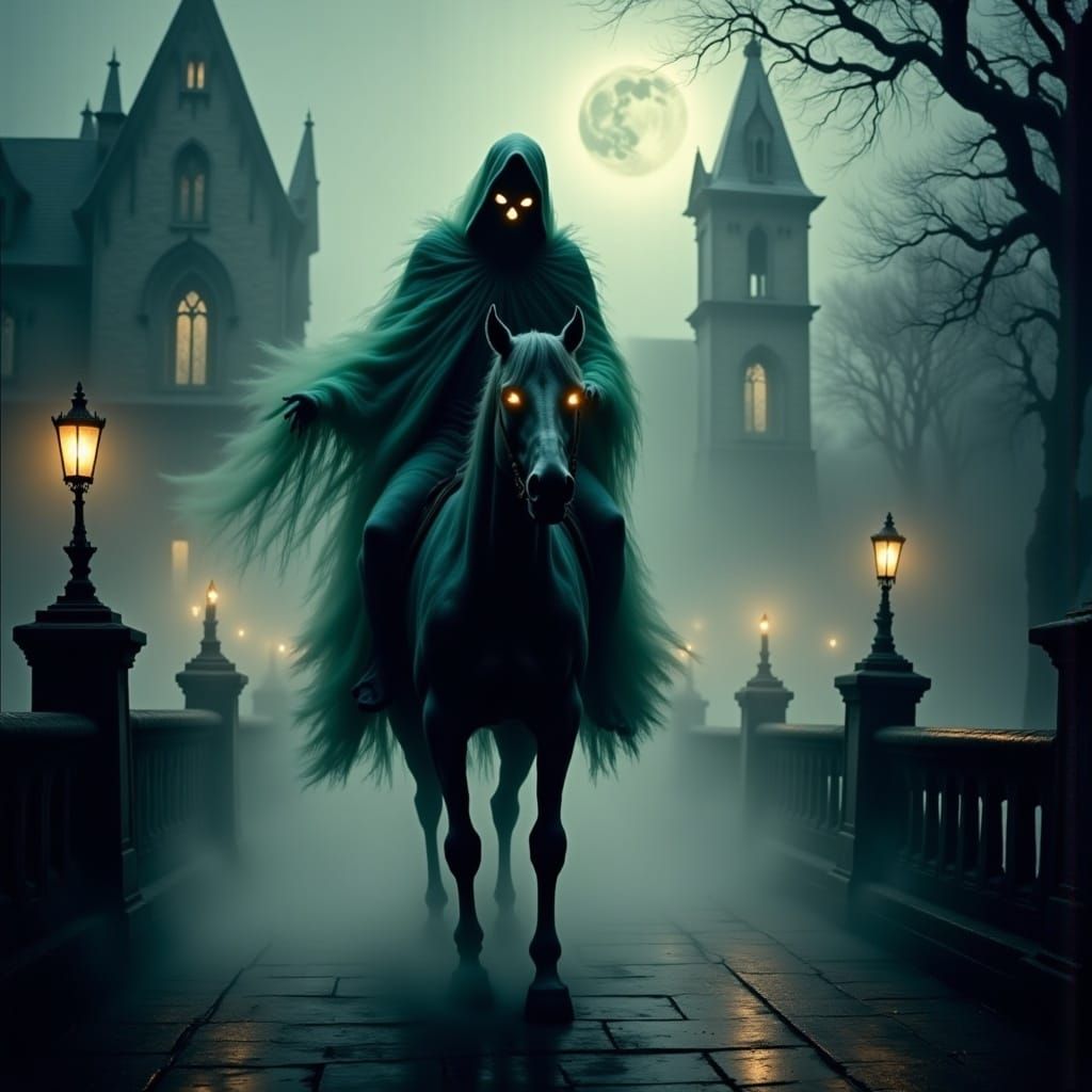 Ethereal Horseman Rides Through Mystic Town