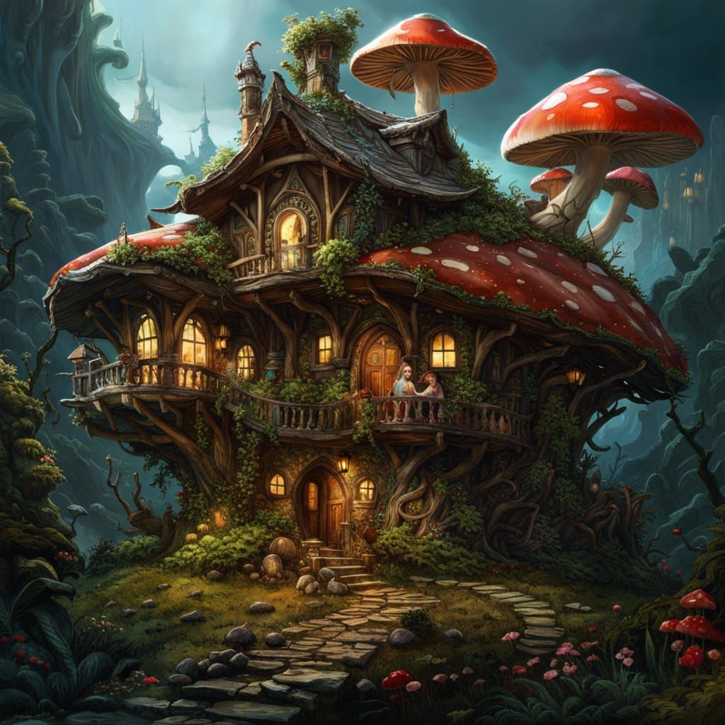 Elf's Mushroom House: Fantasycore Digital Art